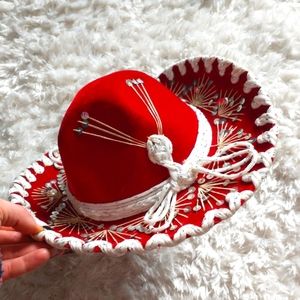 Vintage Pigalle Red Velvet Sequined Mexican Charro Mariachi Sombrero Kid's Hat